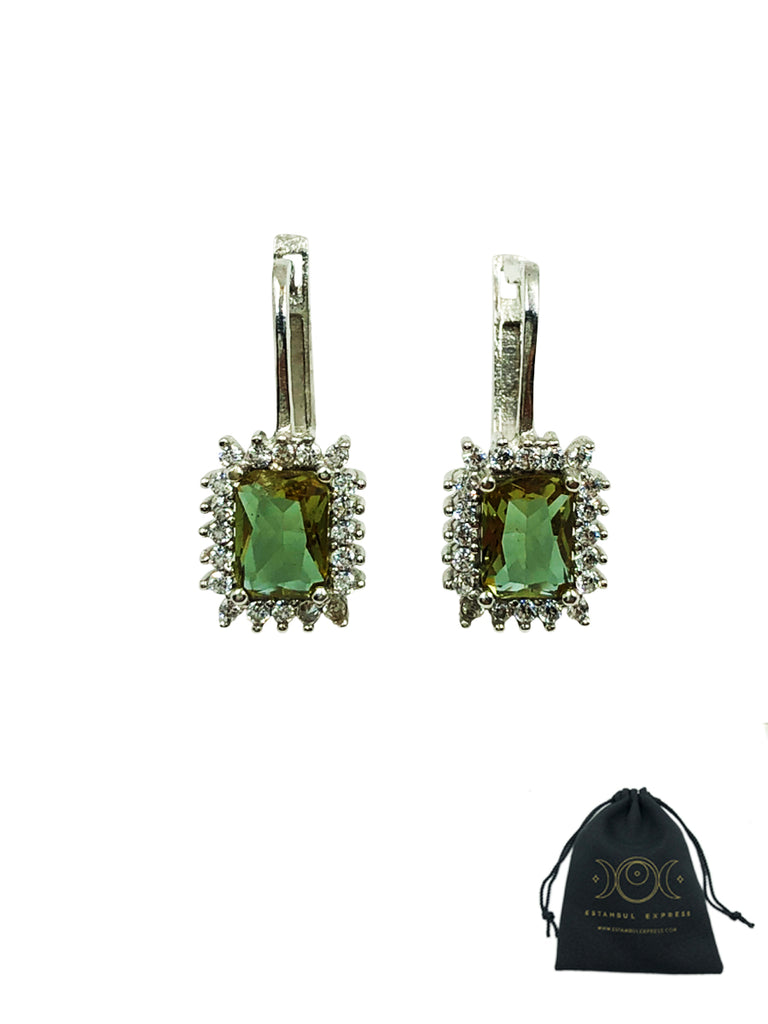 Aretes De Plata 925 Piedra Sultanita (zultanite) Cuadrado - Hecho en Turquía