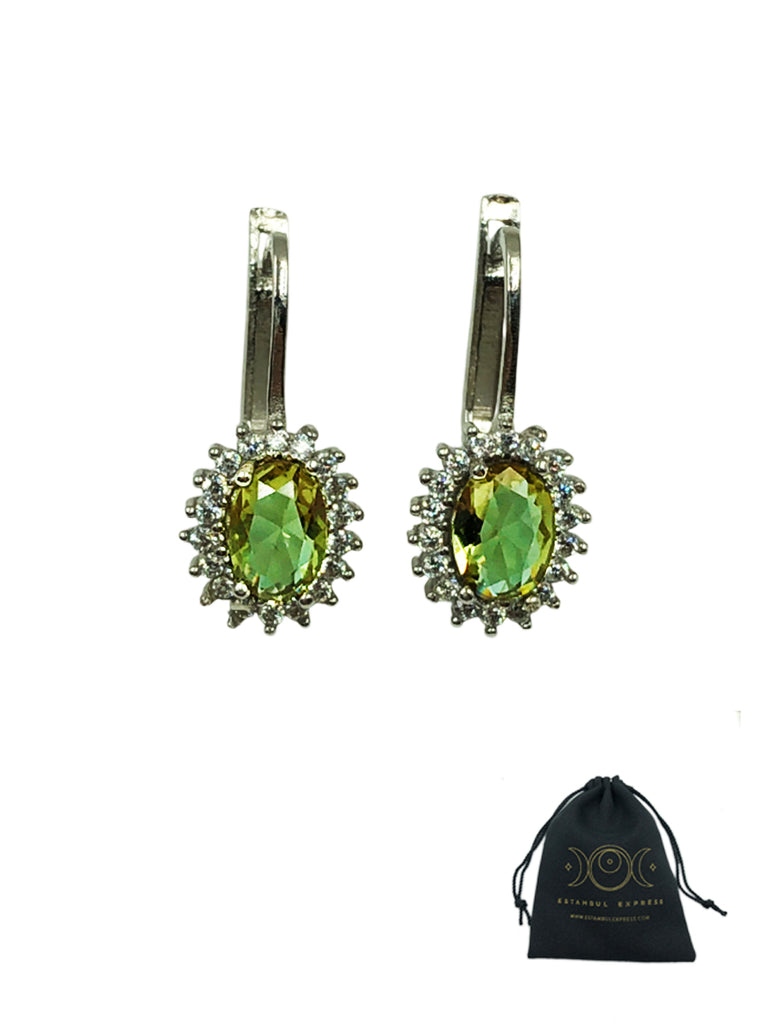 Aretes De Plata 925 Piedra Sultanita (zultanite) Ovalado - Hecho en Turquía