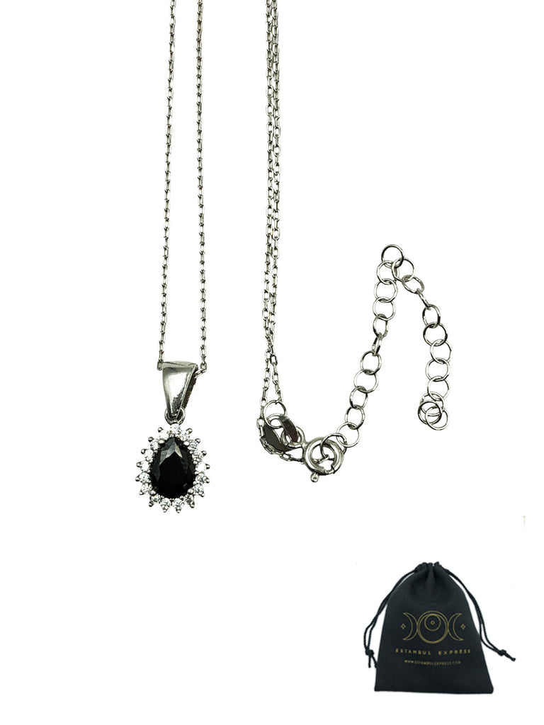 Collar Plata .925 Piedras Son Zirconias Gota Negra
