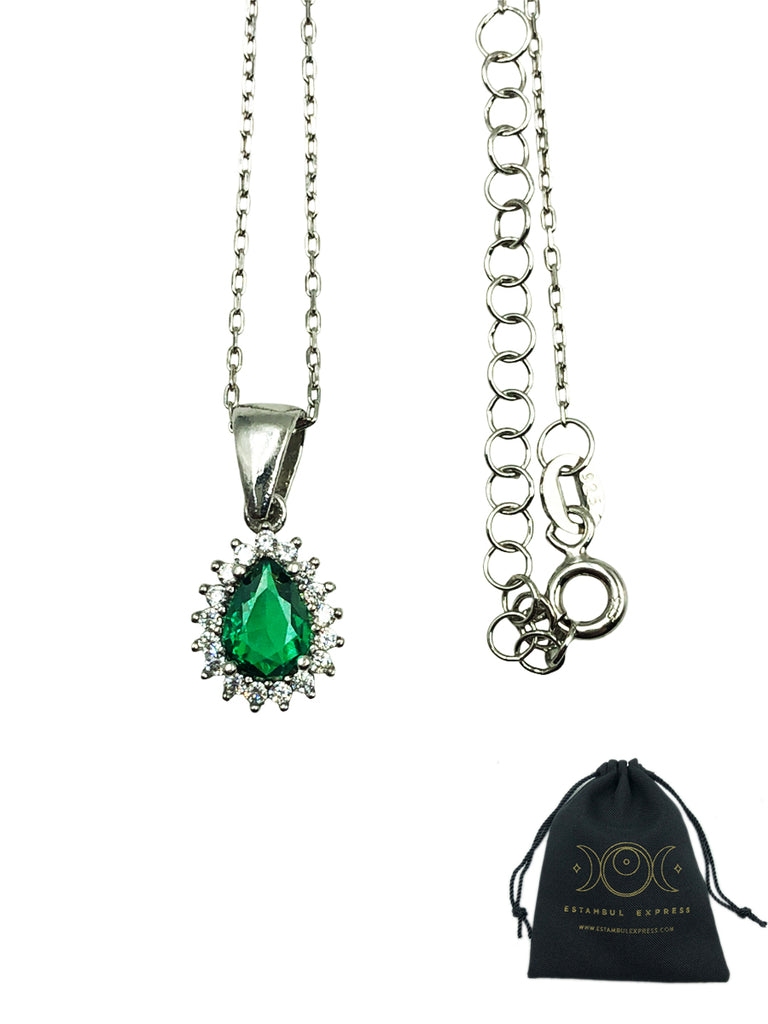 Collar Plata .925 Piedras Son Zirconias Gota Verde