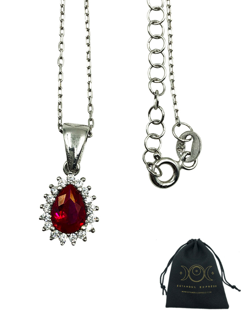 Collar Plata .925 Piedras Son Zirconias Gota Rojo