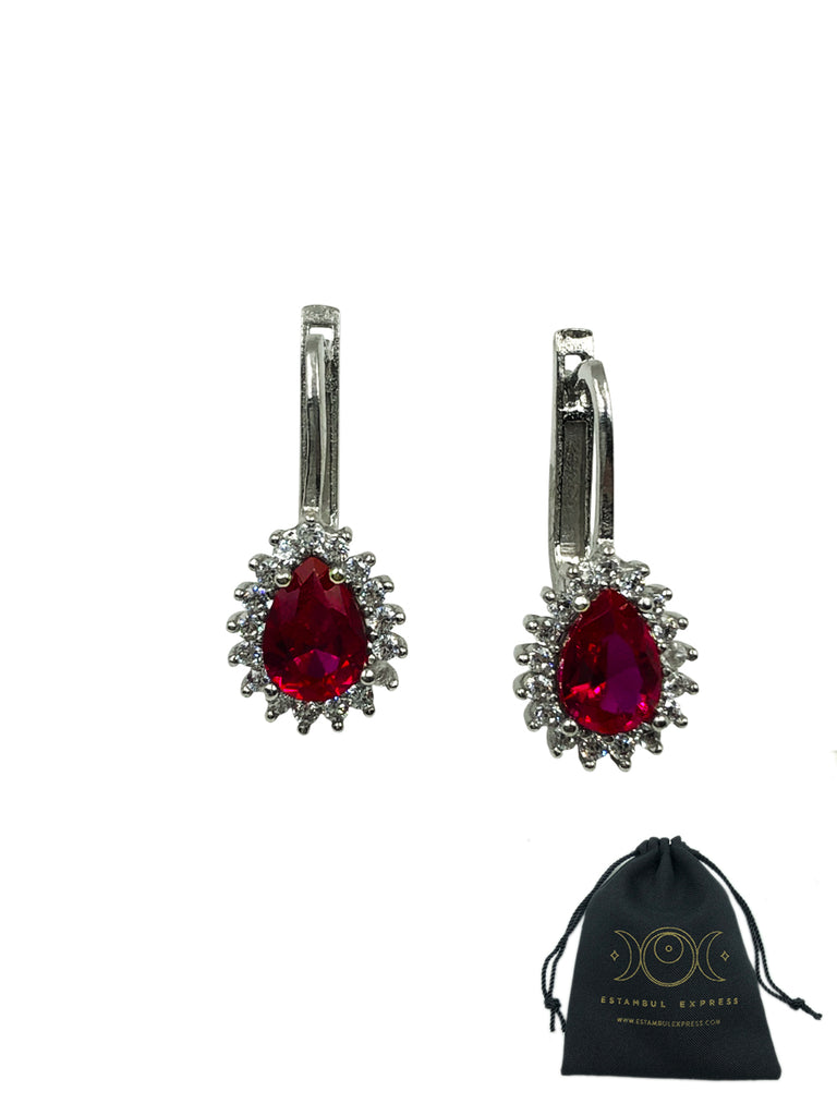 Aretes De Plata 925 Piedras Son Zirconias Gota Rojo - Hecho en Turquía