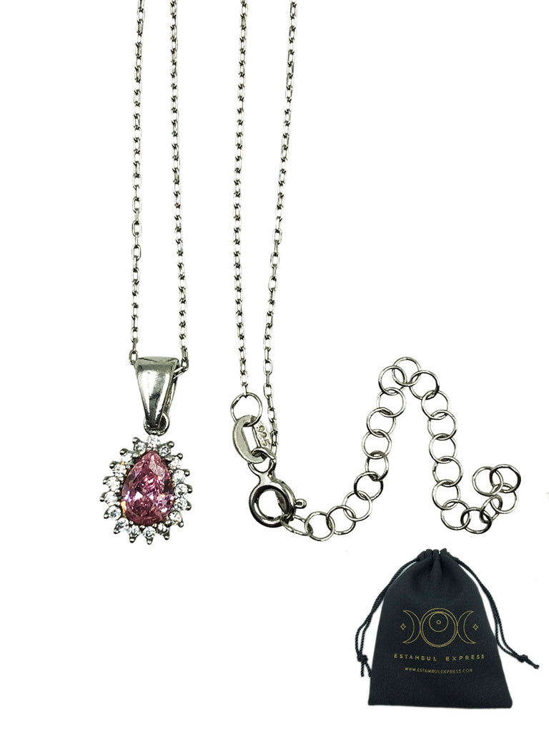 Collar Plata .925 Piedras Son Zirconias Gota Rosa