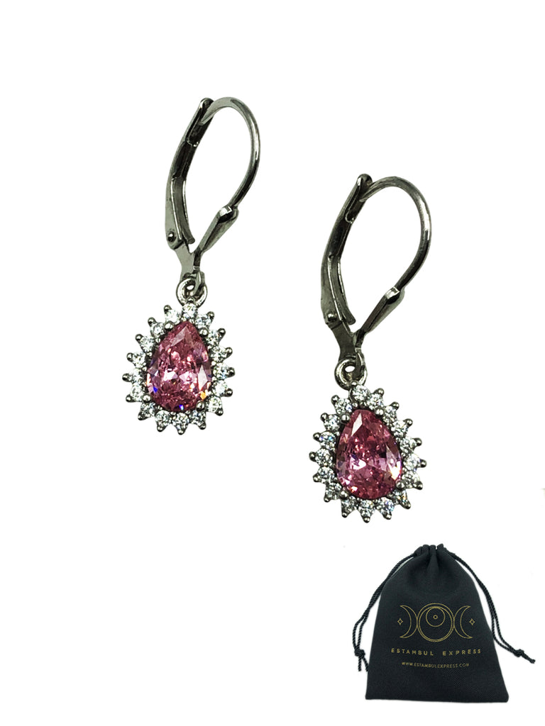 Aretes De Plata 925 Piedras Son Zirconias Gota Rosa - Hecho en Turquía