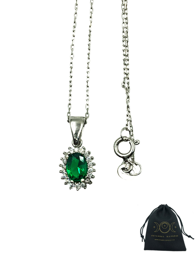 Collar De Plata .925 Ovalado Verde