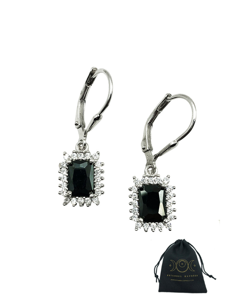 Aretes De Plata 925 Piedras Son Zirconias Hexágono Negro - Hecho en Turquía