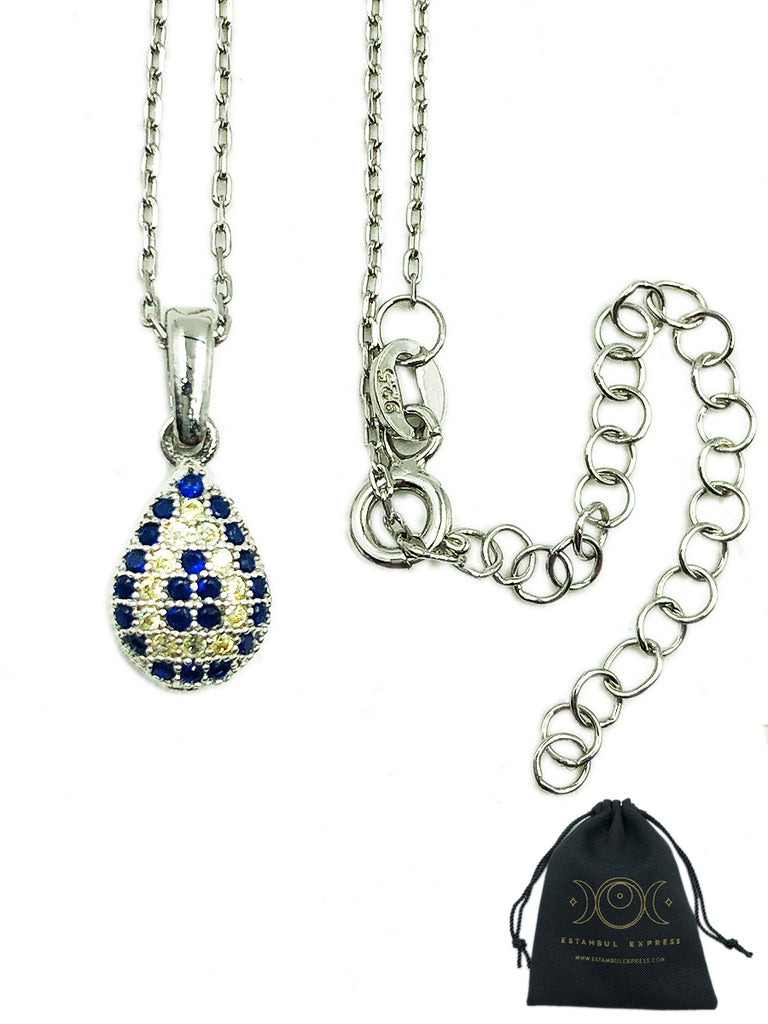 Ojo Turco Collar Plata .925 Gota  Piedra Zirconia Elegancia - Hecho en Turquía