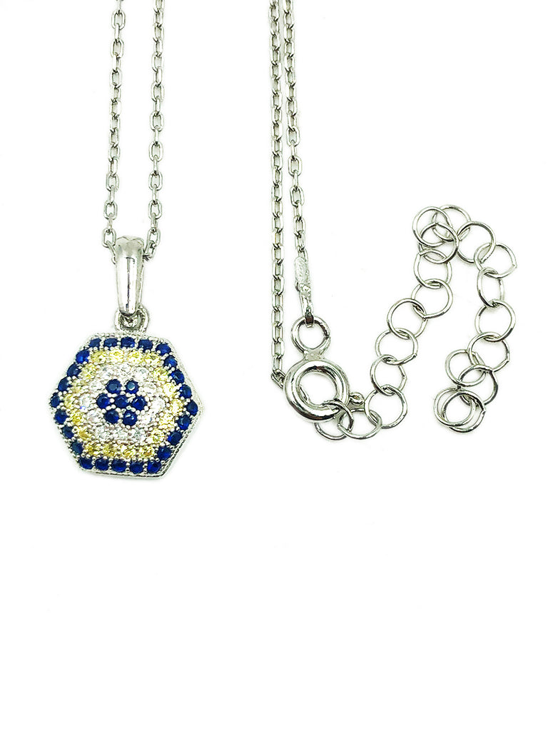 Ojo Turco Collar Plata .925 Hexagon Piedra Zirconia Elegancia - Hecho en Turquía
