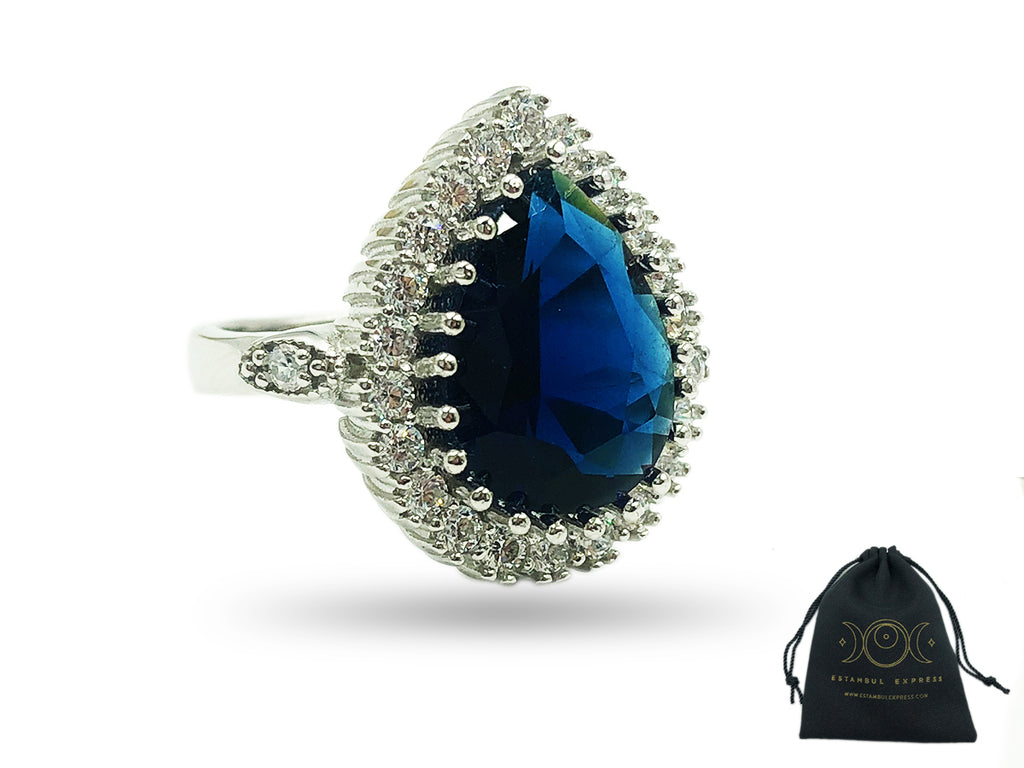 Anillo De Plata 925 Turca Ottamana Sultana Hurrem Piedra Azul