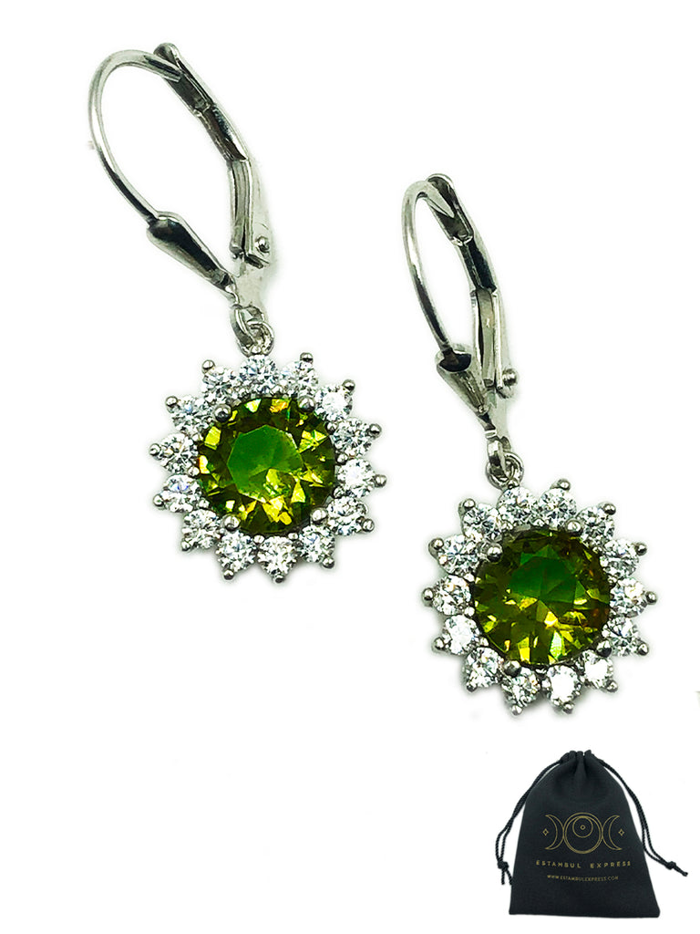 Aretes De Plata 925 Piedra Sultanita (zultanite) Redondo - Hecho en Turquía
