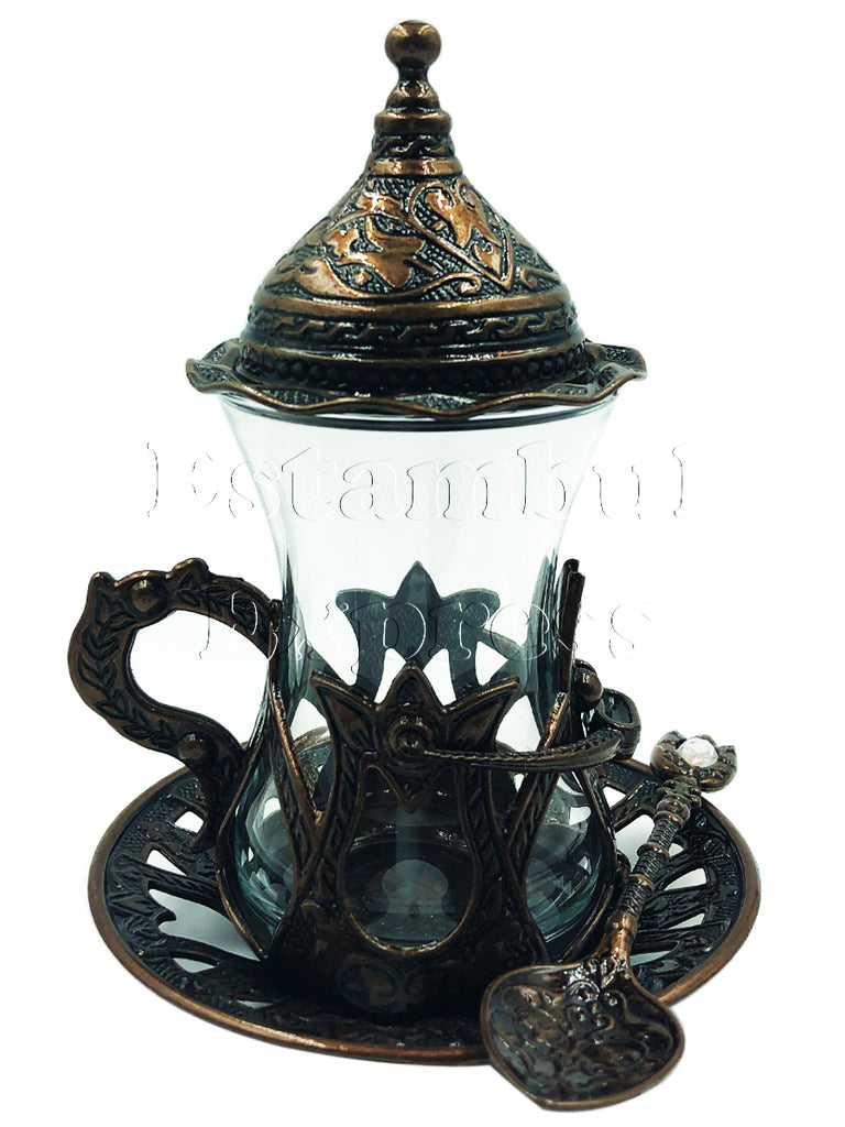 Taza De Te De Cristal Estilo Otomano Hecho En Turquia Color Bronce