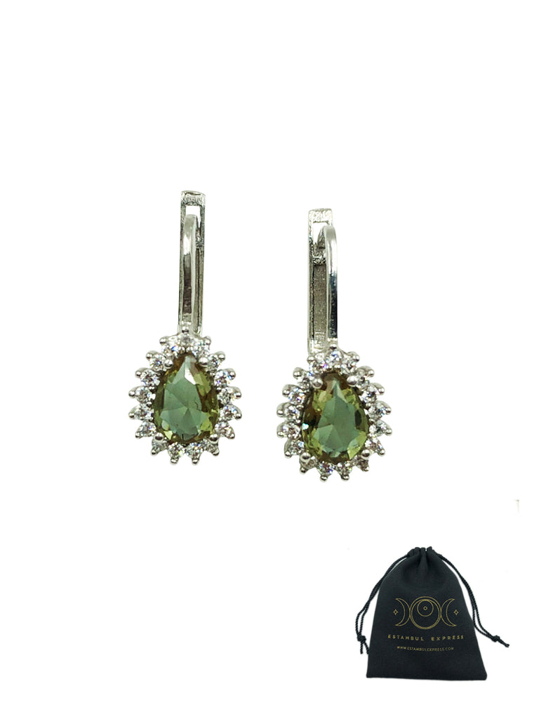 Aretes De Plata 925 Piedra Sultanita (zultanite) Gota - Hecho en Turquía